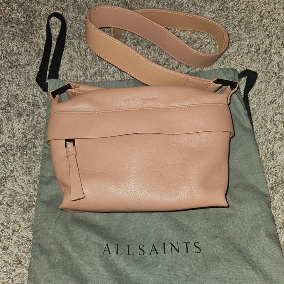 All Saints Colette Leather Crossbody Bag Elasto/Mauve Pink - Picture 11 of 11